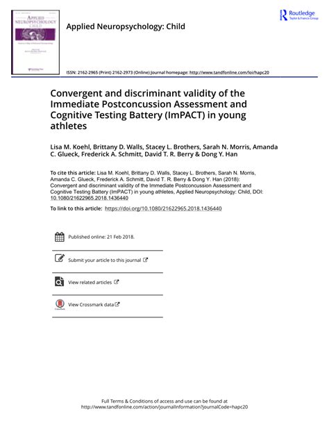 Validity of the Immediate Post Concussion Assessment and 